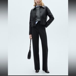 Mango MNG Black High Waisted Pleated Straight Leg Dress Pants Sz 8